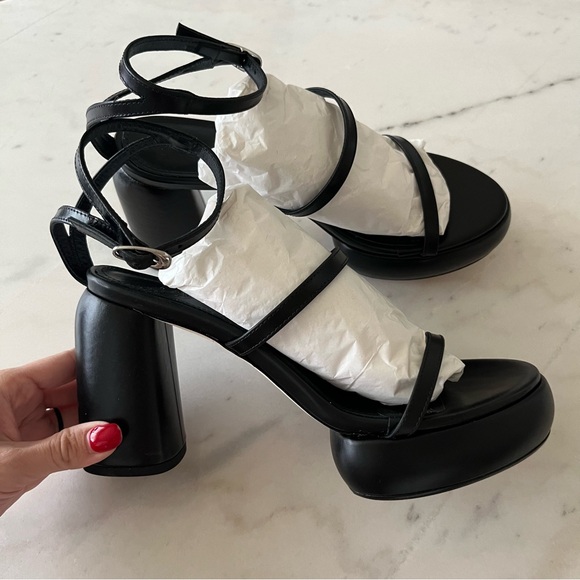 Aeyde Peggy Calf Leather Black High Heel Platform Sandals 38.5 - Picture 4 of 7
